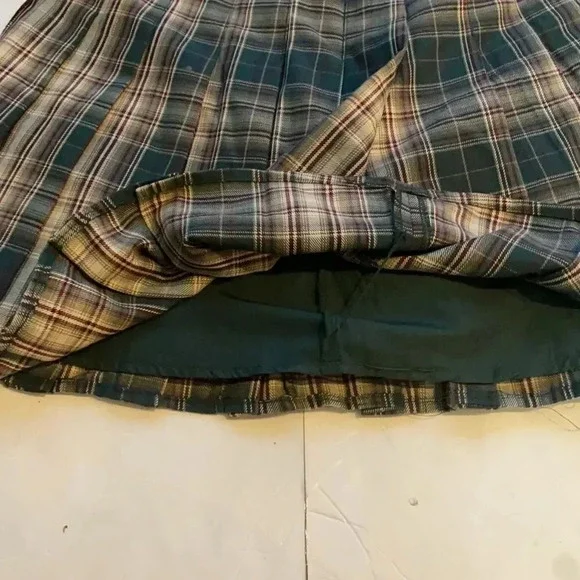 Ledin plaid pleated mini skirt  Lined Women’s  M School girl Preppy Earth tones - Picture 9 of 10